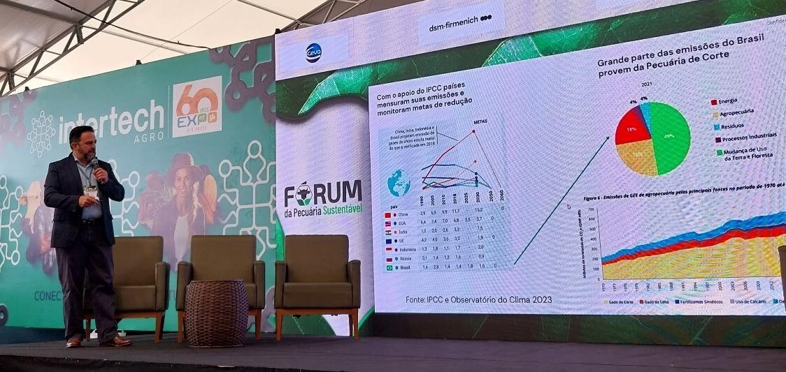 Carlos Saviani speaking on the Sustainable Livestock Forum Panel on Upcoming Climate Challenges and COP28