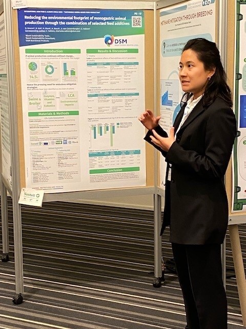 Charlotte Valliere, Sustainability LCA Expert, DSM ANH presenting the poster on ‘reducing the environmental footprint of monogastric animal production through the combination of selected feed additives.