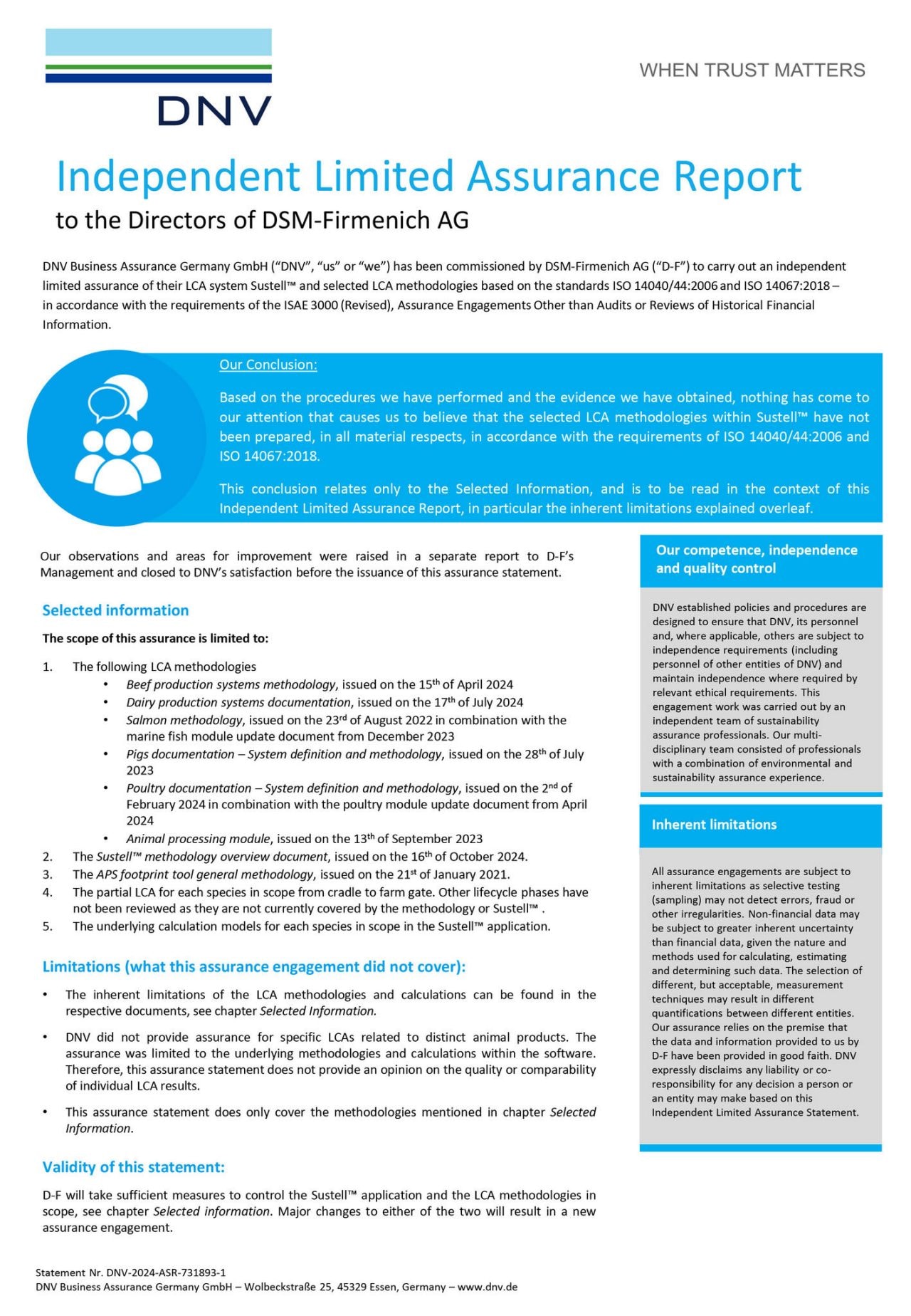 Assurance Statement - All Modules