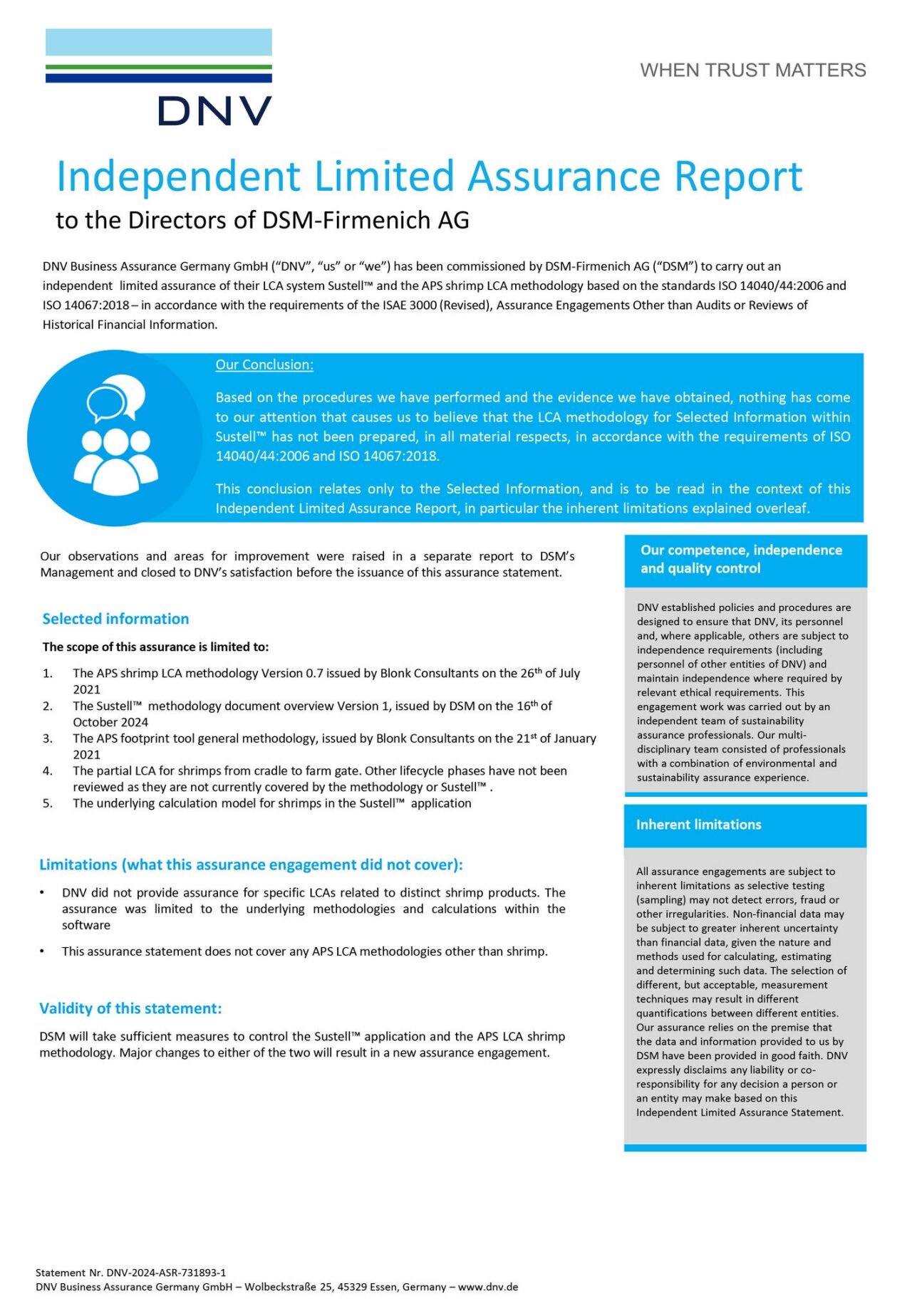 Assurance Statement - Shrimp Module